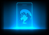 Mobile phones technology concept and globe background