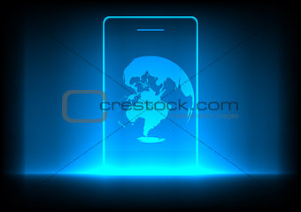 Mobile phones technology concept and globe background