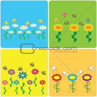 set of colored stickers with spring motifs