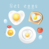 Graphic set of different tasty scrambled eggs