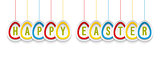 Happy Easter greeting card with hanging paper eggs.