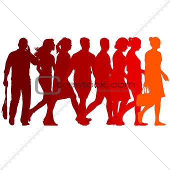 Set red silhouettes of beautiful man and woman on white background. Vector illustration