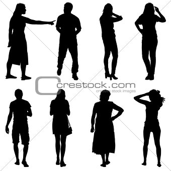 Black silhouettes of beautiful man and woman on white background. Vector illustration