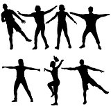 Black set silhouettes Dancing on white background. Vector illustration