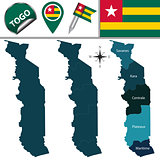 Map of Togo with Named Regions