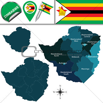 Map of Zimbabwe with Named Provinces