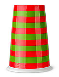 Red and green striped cup without handle inverted