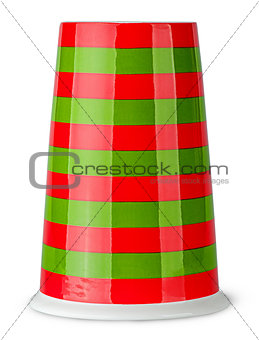 Red and green striped cup without handle inverted