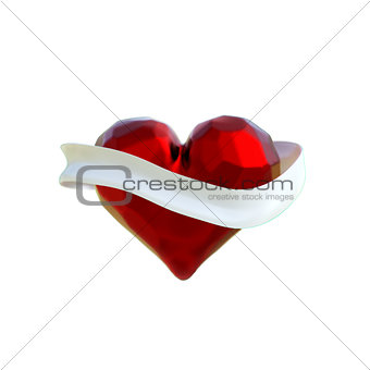 Flying red chopped heart with the white ribbon. Copyspace for text Valentines day 3d illustration