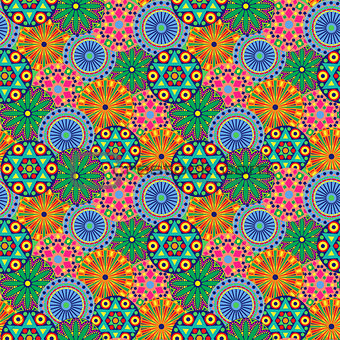 Seamless pattern with multicolor geometric flowers 