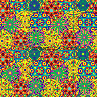 Seamless pattern with colourful geometric flowers