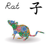 Chinese Zodiac Sign Rat with color geometric flowers