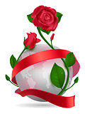 Planet, red ribbon and rose flower