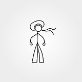 Cartoon icon of sketch stick figure sailor in cute miniature scenes.