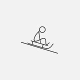 Cartoon icon of sketch little man stick figure on sledge
