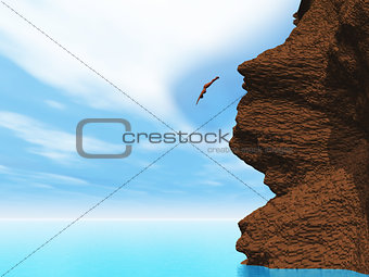 3D female diving off a cliff