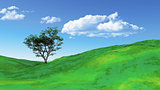 3D grassy landscape with tree