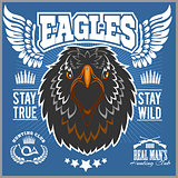 Eagle head - T-shirt print with hunting club on dark background - Hunting Club Template.
