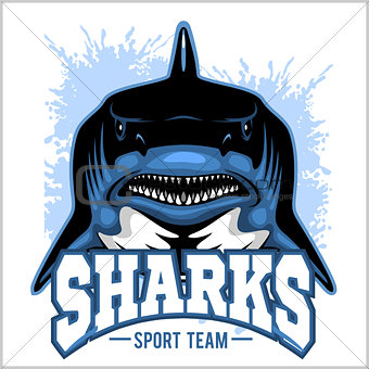 Strong shark sports mascot. Vector illustration.