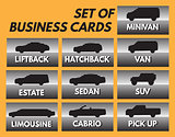 set of automotive business card with different car bodies