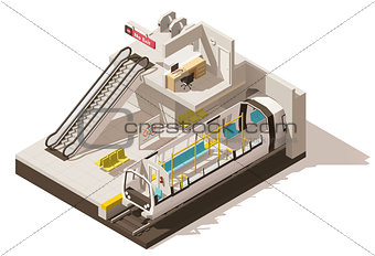 Vector isometric low poly subway station cutaway