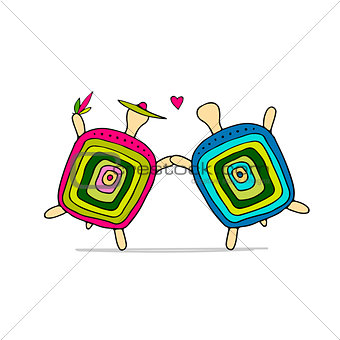 Funny turtle couple, sketch for your design