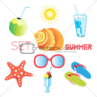 Vector set of different items of summer