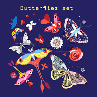 Vector set of various beautiful butterflies