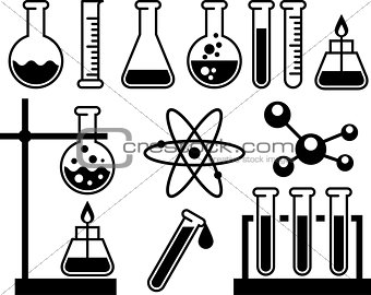 Chemical laboratory equipment - test tubes, flasks and measuring