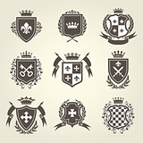 Knight shields and royal coat of arms set