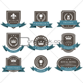 Emblems and badges with crowns and ribbons - award
