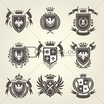Medieval royal coat of arms and knight emblems - heraldic shield