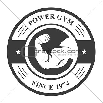 Gym badge - bodybuilder's hand, sport emblem with biceps