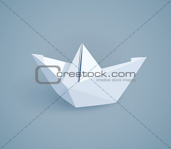 Paper origami ship. Handmade toy.