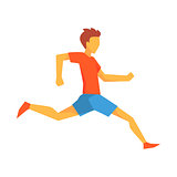 Man Landing On Right Leg, Male Sportsman Running The Track In Red Top And Blue Short In Racing Competition Illustration
