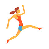 Woman Accelerating For Triple Jump, Female Sportsman Running The Track In Red Top And Blue Short In Racing Competition Illustration