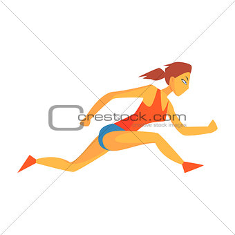 Woman Sprinting On Short Distance, Female Sportsman Running The Track In Red Top And Blue Short In Racing Competition Illustration