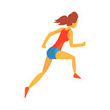 Woman Racing With Hurdles, Female Sportsman Running The Track In Red Top And Blue Short In Racing Competition Illustration