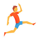 Man Accelerating For Triple Jump, Male Sportsman Running The Track In Red Top And Blue Short In Racing Competition Illustration