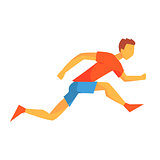 Man Sprinting On Short Distance, Male Sportsman Running The Track In Red Top And Blue Short In Racing Competition Illustration