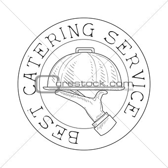 Round Best Catering Service Hand Drawn Black And White Sign With Waiters Hand Design Template With Calligraphic Text