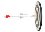 Target hit in center by arrows, side view