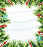 Christmas background with white snowflake, pine branch and red r