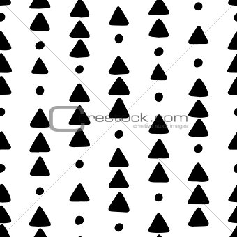 Seamless hand drawn geometric tribal pattern with triangles and dots. Vector navajo design.
