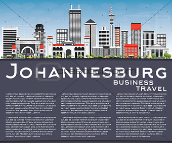 Johannesburg Skyline with Gray Buildings, Blue Sky and Copy Spac