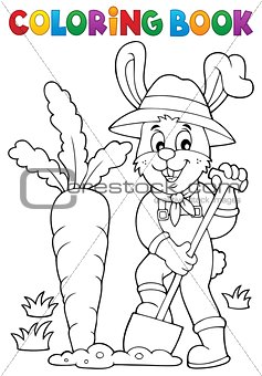 Coloring book rabbit gardener theme 1