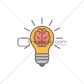 Light bulb with a brain inside flat line