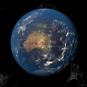 The Earth from space showing Australia and Indonesia. Other orientations available.