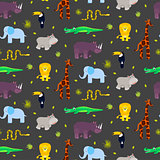Zoo animals kid seamless pattern vector.