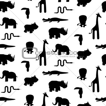 Zoo animal silhouettes seamless pattern vector.